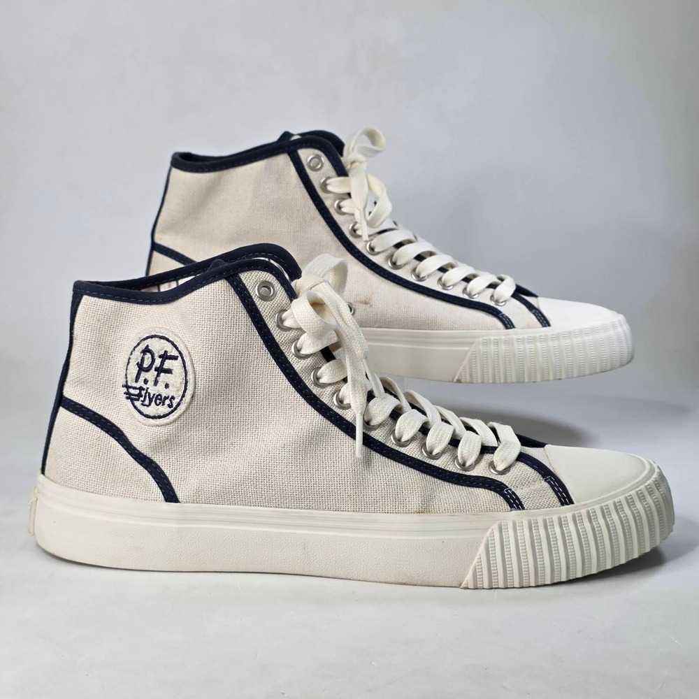 PF Flyers Center Hi Sneakers Men's 11 Women's 12.5 Cream Canvas High Top Shoes